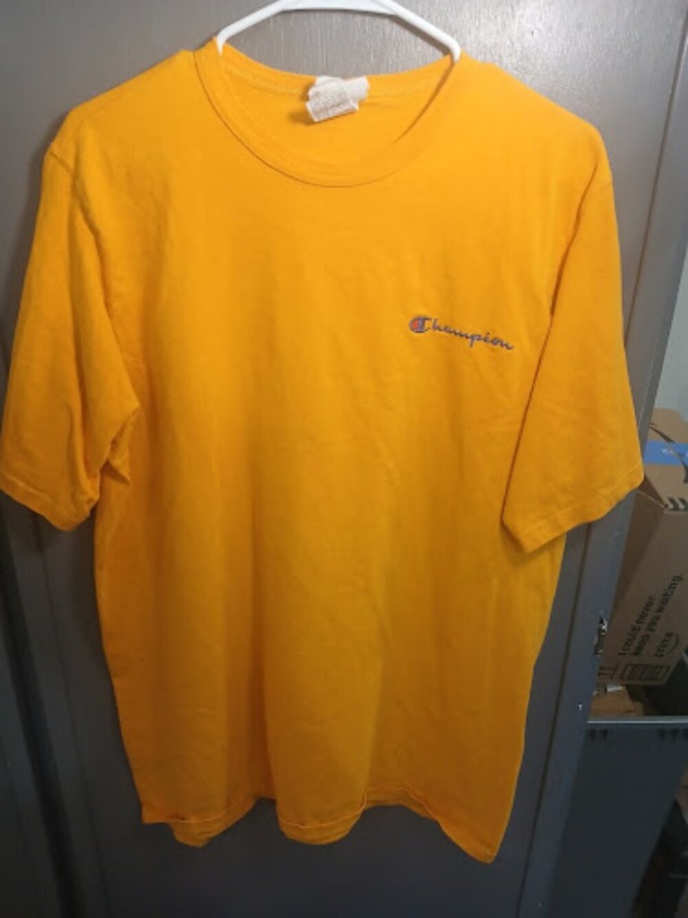 Champion Mustard Gold Embroidered Script Chest Logo Tee XL